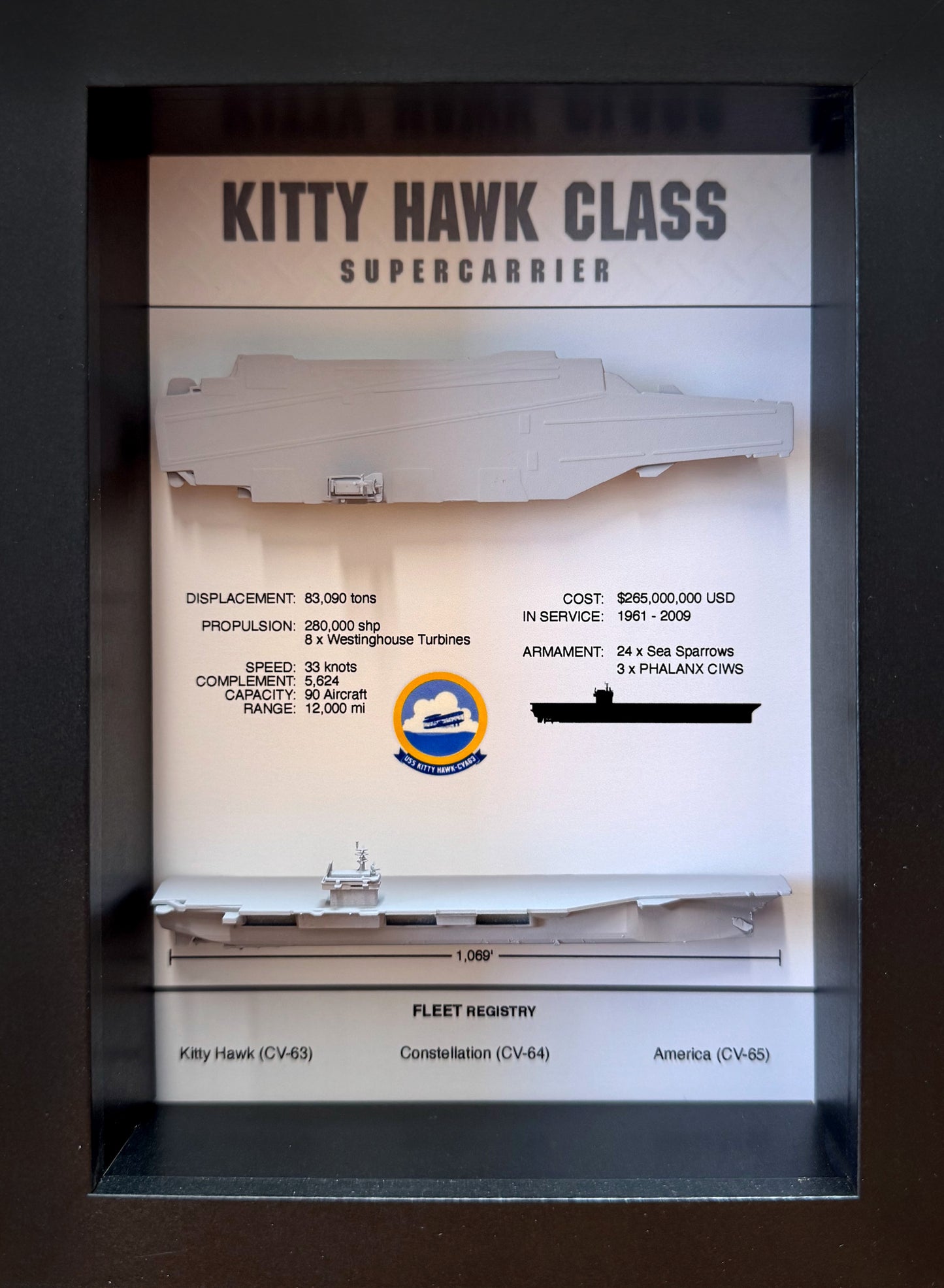 Kitty Hawk Class Carrier Display Shadow Box, CV-63, 6" x 8"