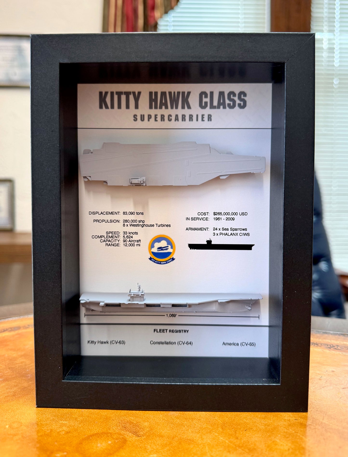 Kitty Hawk Class Carrier Display Shadow Box, CV-63, 6" x 8"