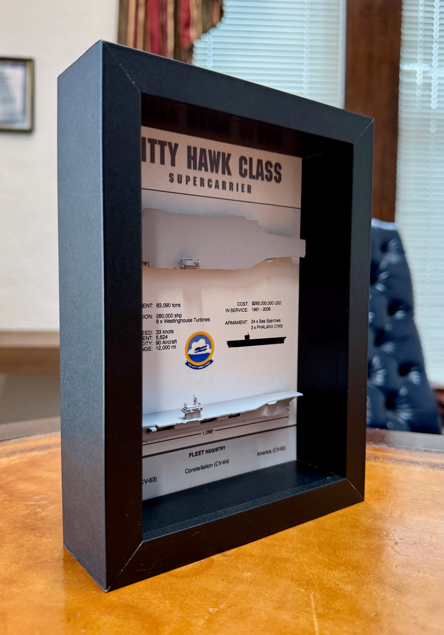 Kitty Hawk Class Carrier Display Shadow Box, CV-63, 6" x 8"