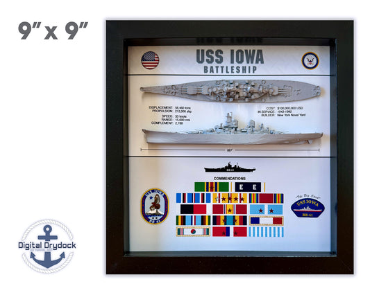 USS Iowa Battleship Display Shadow Box, BB-61, Iowa Class