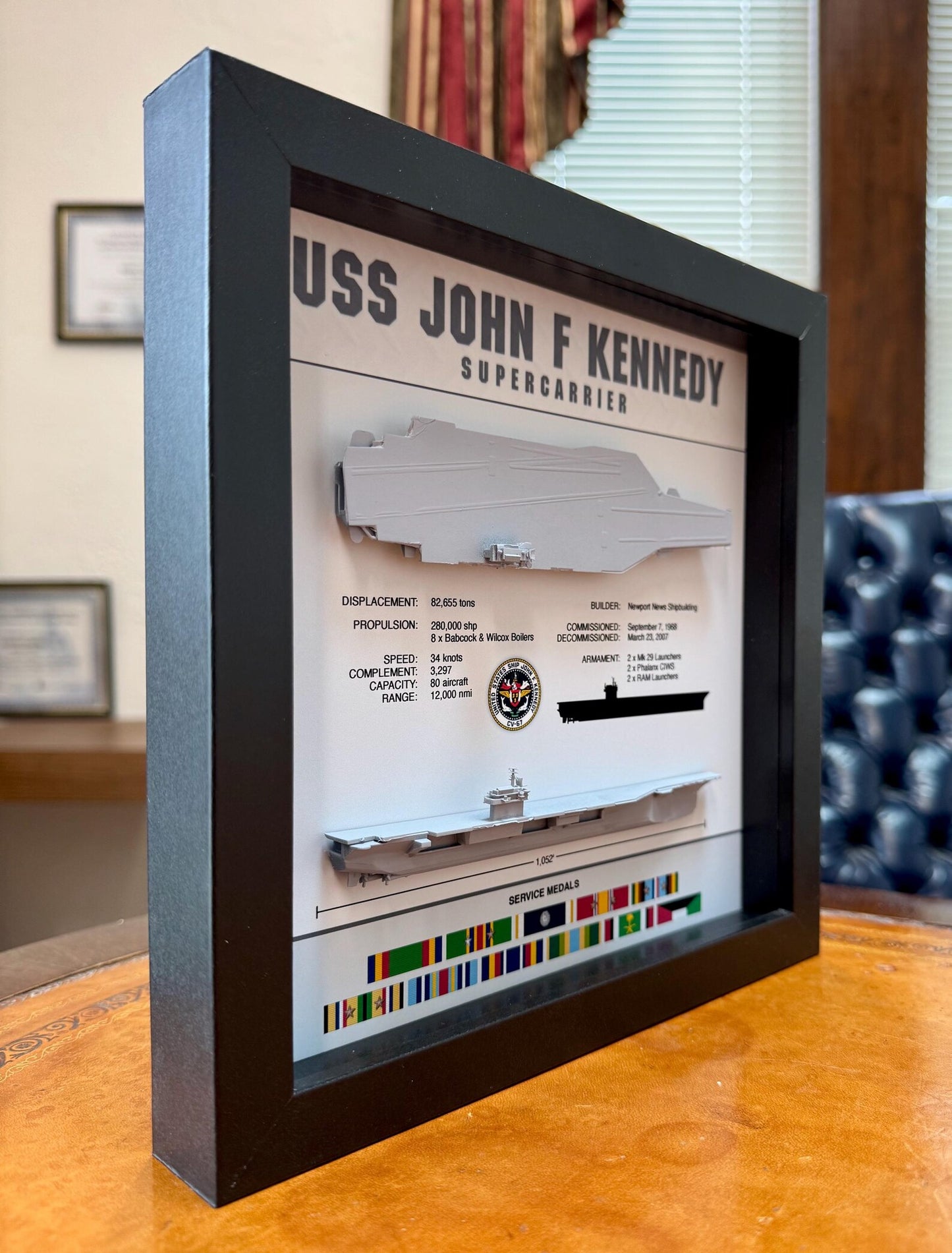 USS John F Kennedy, CV-67, CVA-67, 9" x 9"