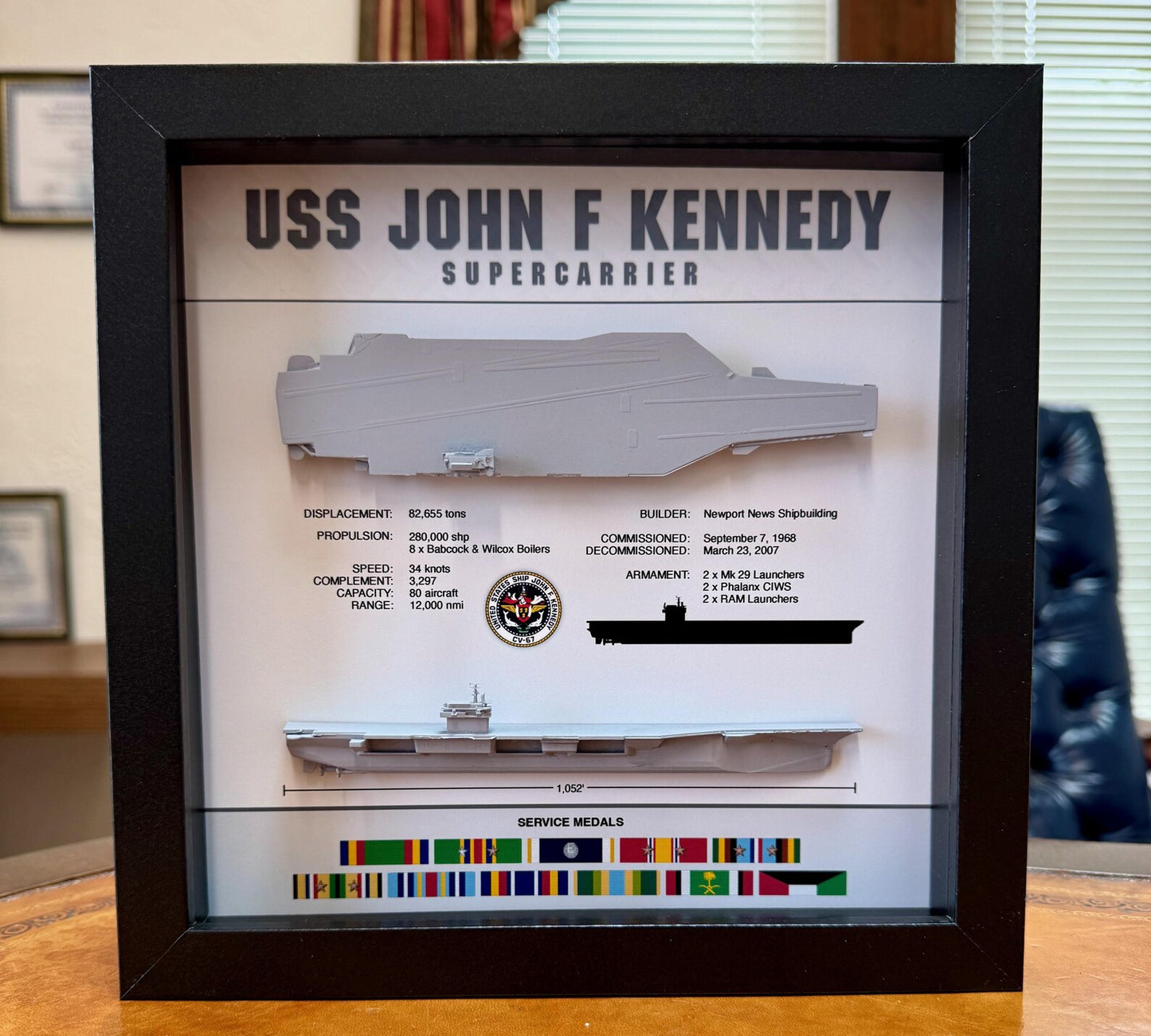 USS John F Kennedy, CV-67, CVA-67, 9" x 9"