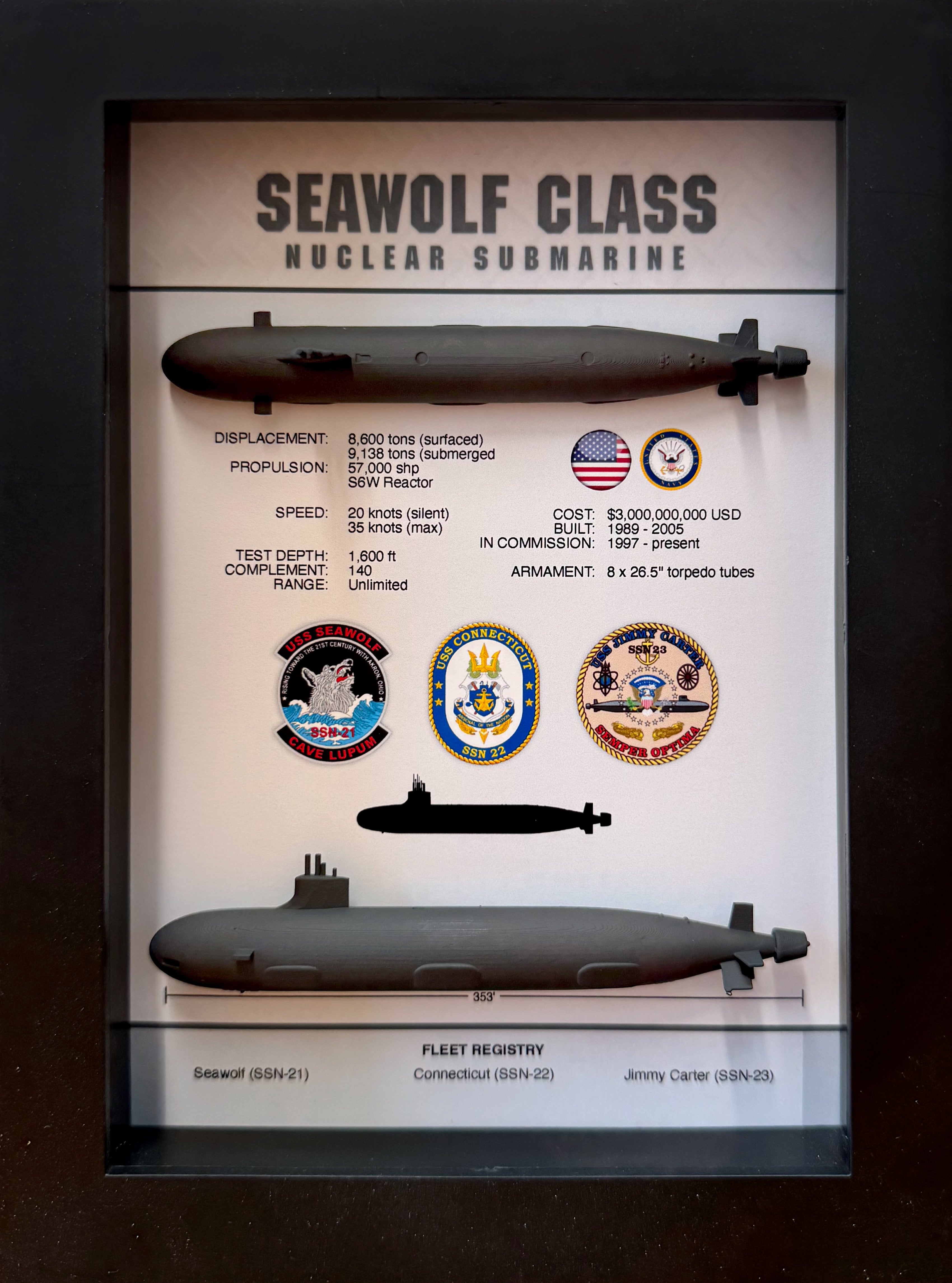Seawolf Class Submarine Memorial Display Shadow Box, 6