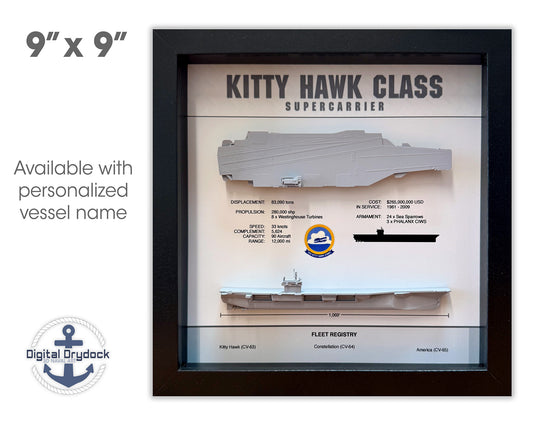 Kitty Hawk Class Carrier Display Shadow Box, CV-63, 9" x 9"