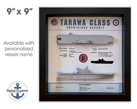 Tarawa Class Amphibious Assault Vessel, Memorial Display Shadow Box, 9" x 9"