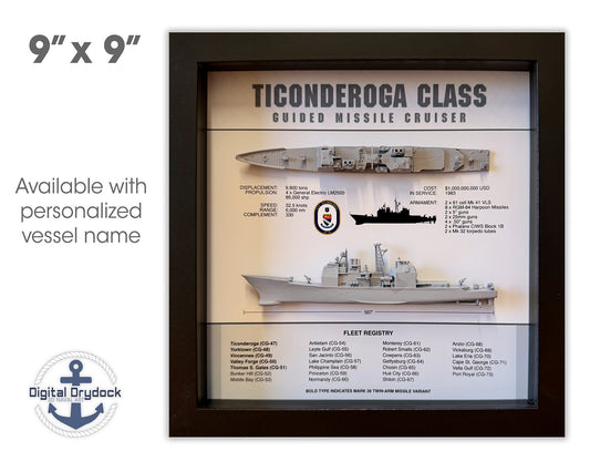 Ticonderoga Class Cruiser Memorial Display Shadow Box, 9" x 9", Black