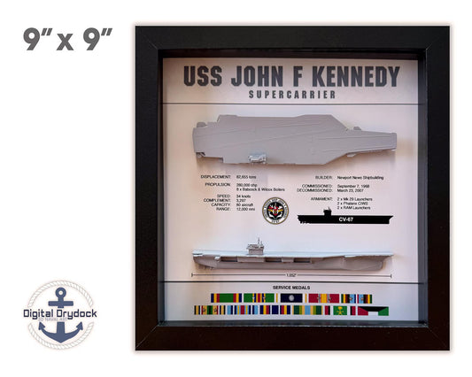USS John F Kennedy, CV-67, CVA-67, 9" x 9"